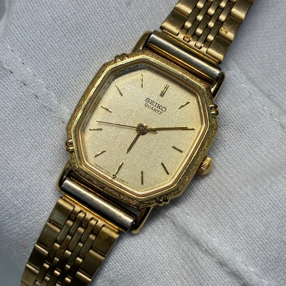Vintage SEIKO 7321-5130 Ladies Gold Tone Octagon Watch - Working!